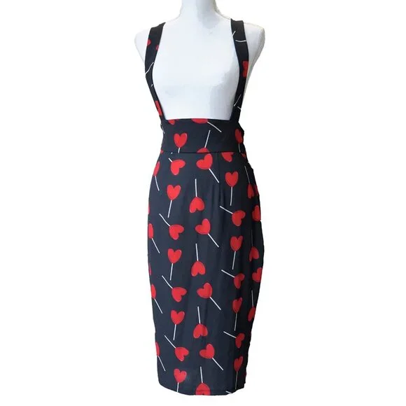 Unique Vintage Black and Red Pencil Skirt - Picture 4 of 15